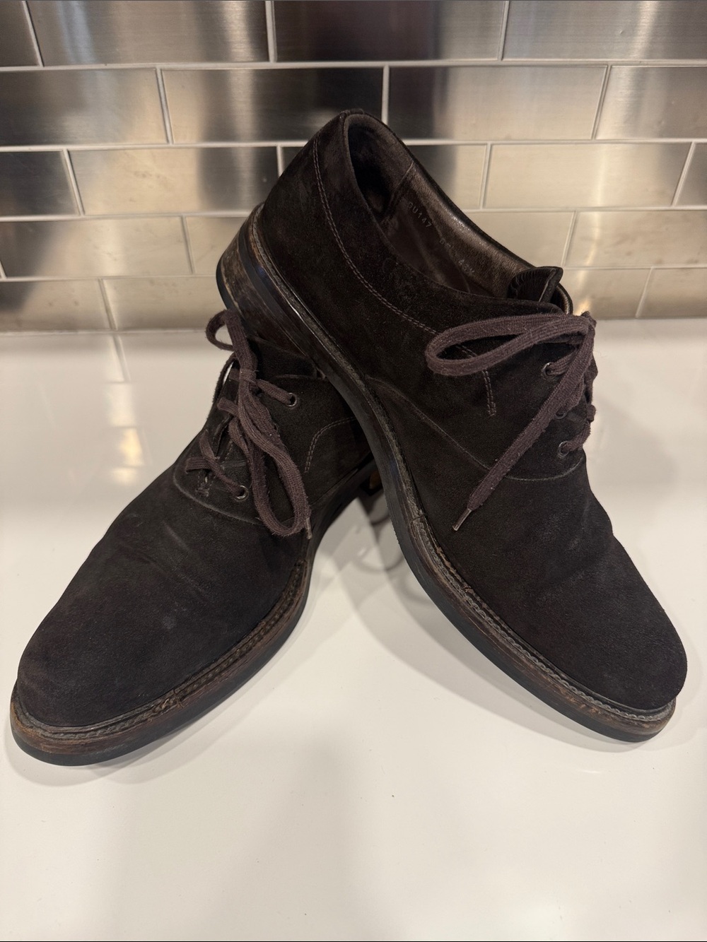 Vintage Giorgio Armani Dark Brown Genuine Otter Suede, Stylized Derby Shoes